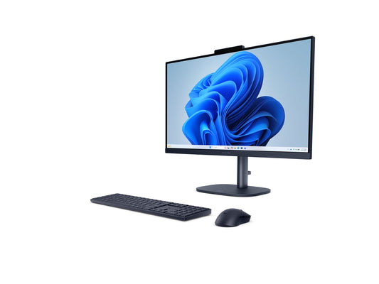 Computadora todo en uno HP OmniStudio 24-cv0032la con pantalla grande, diseño elegante y teclado incluido, vista frontal del equipo.