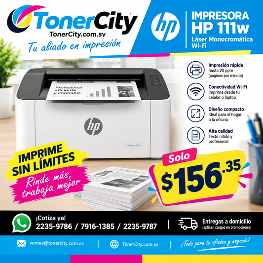 Imagen de una promoción rápida de Toner City Plus, mostrando cartuchos de tinta y toner para impresoras.
