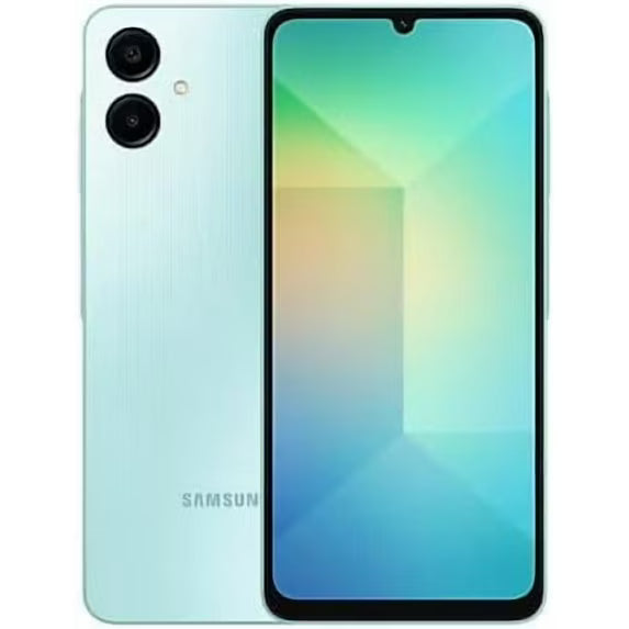 Celular Samsung Galaxy A06 en color azul claro, con pantalla y diseño visible en la imagen.
