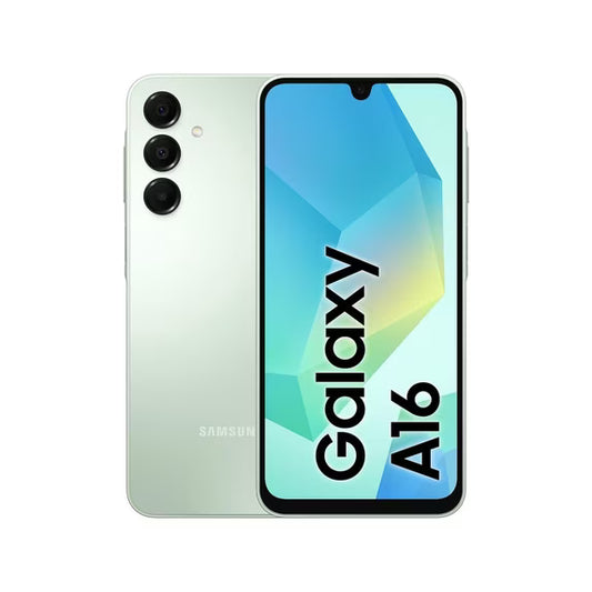 Celular Samsung Galaxy A06 en color verde con 4GB de RAM y 128GB de almacenamiento, vista frontal en imagen.